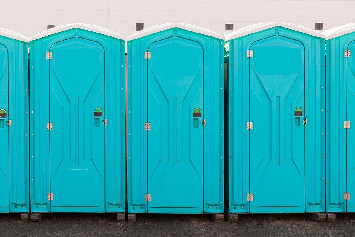 Industrial portable restroom units at a plant in Brownsville, Texas