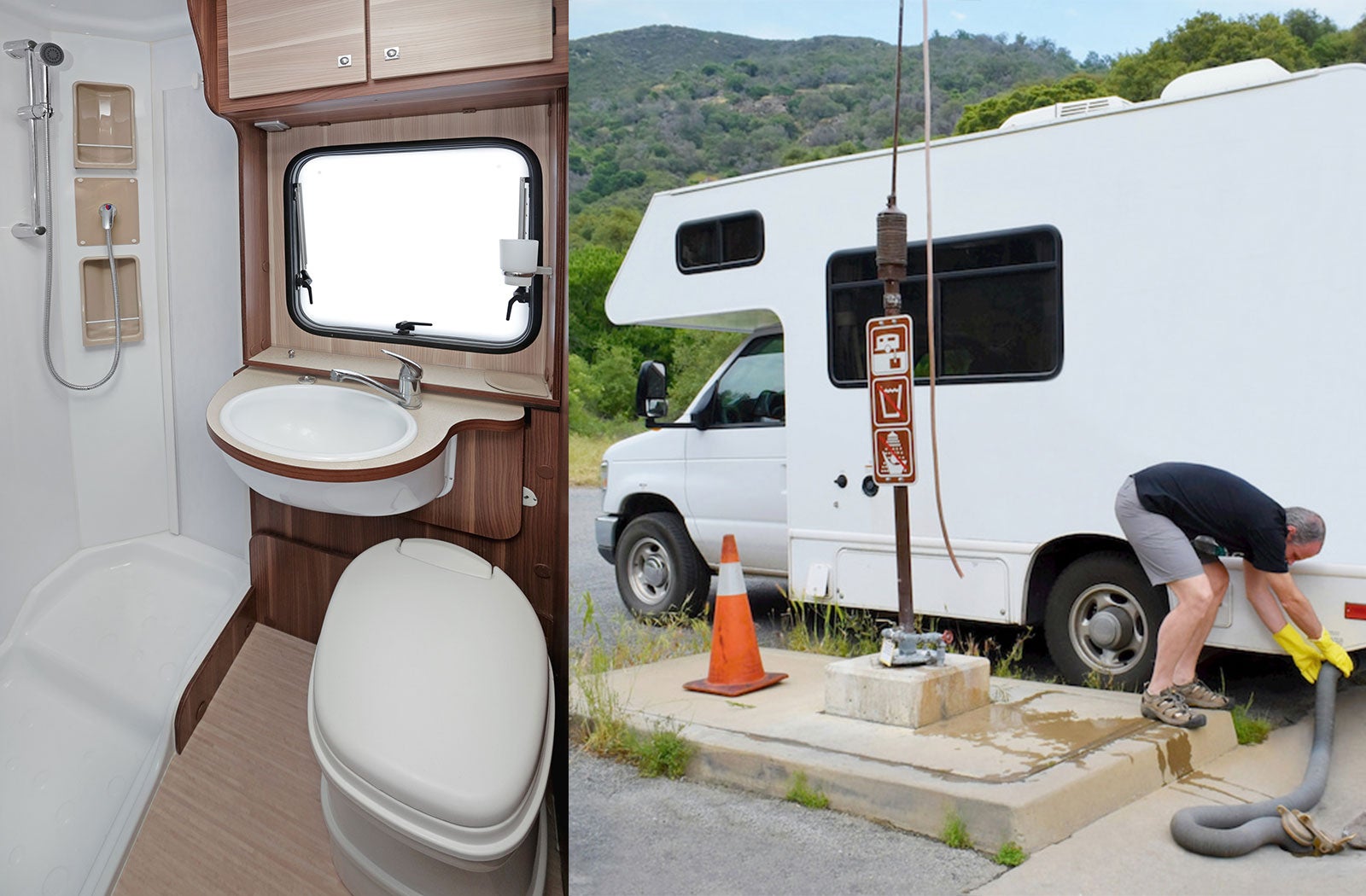 Portable RV/camper toilet and holding tank setup in Brownsville, Texas