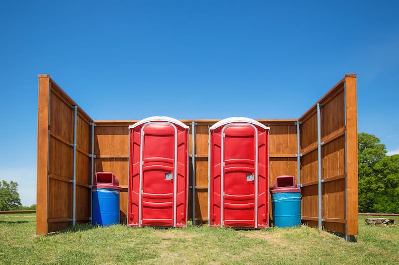 Short-term porta potty units staged for delivery in Brownsville, Texas